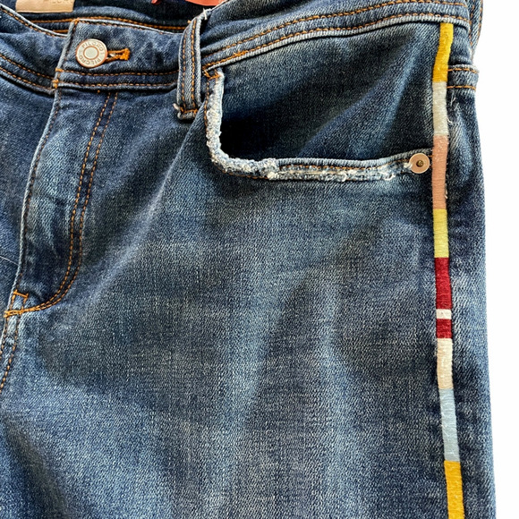 PILCRO Anthropologie Size 28 Slim Boyfriend Crop Embroidered Stripe Blue Jeans - Picture 4 of 12